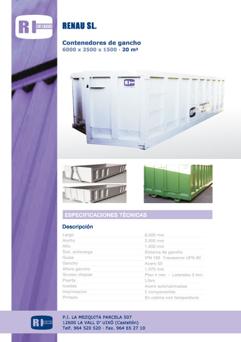 contenedor de gancho 20 m3