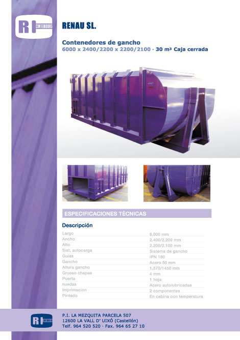 contenedores de gancho caja cerrada 30 m3