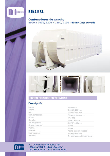 contenedores de gancho caja cerrada 40 m3